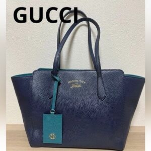Gucci Dark Blue and Teal Leather Tote